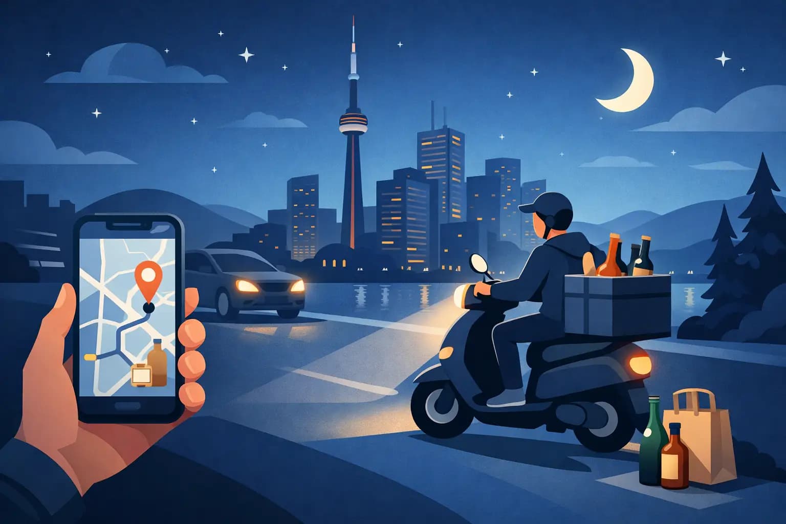 Emergency Alcohol Delivery Toronto at Night