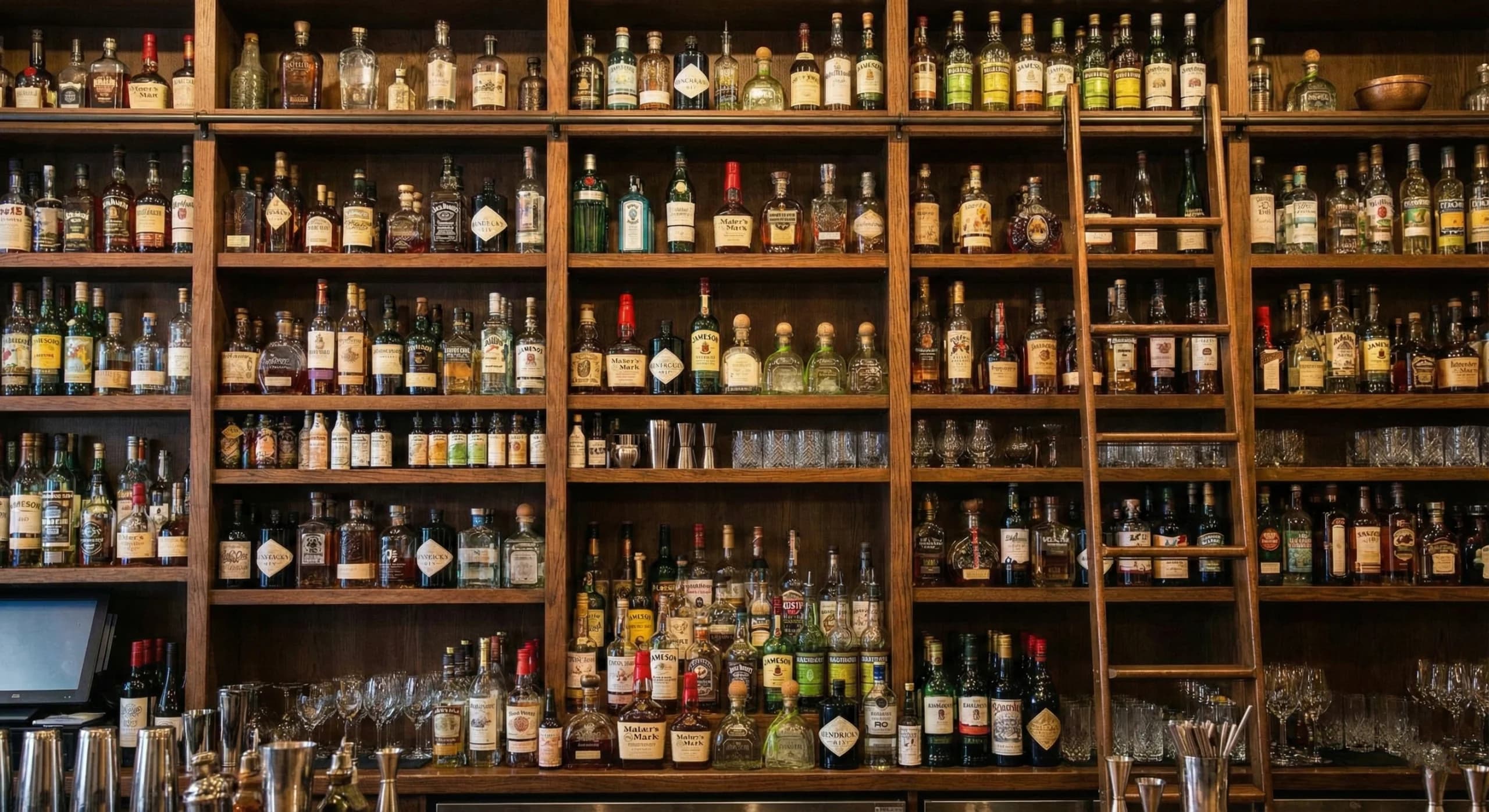 A shelf of bottles ready to dispatch
